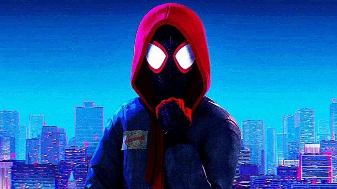 A person in a red hooded jacket and black mask.