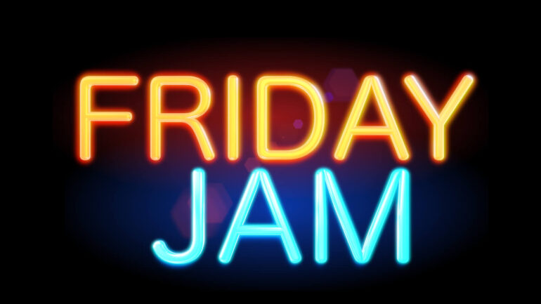 A neon sign that says friday jam.